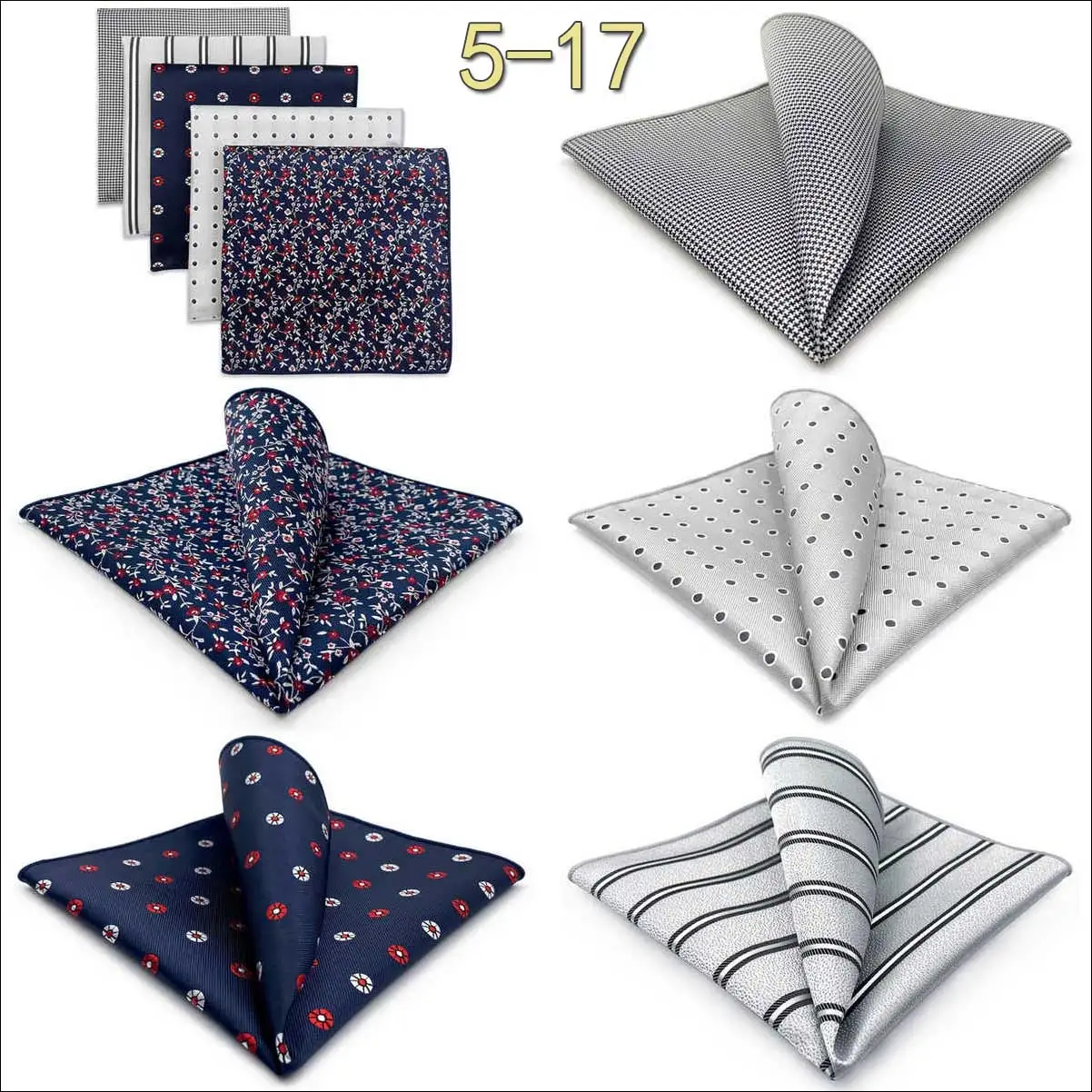 5-teiliges Herren-Einstecktuch-Set, verschiedene Einstecktücher, mehrere Stile, Paisley- und Blumenmuster, Anzug, groß, 32 cm, Business-Accessoires – Detail 16