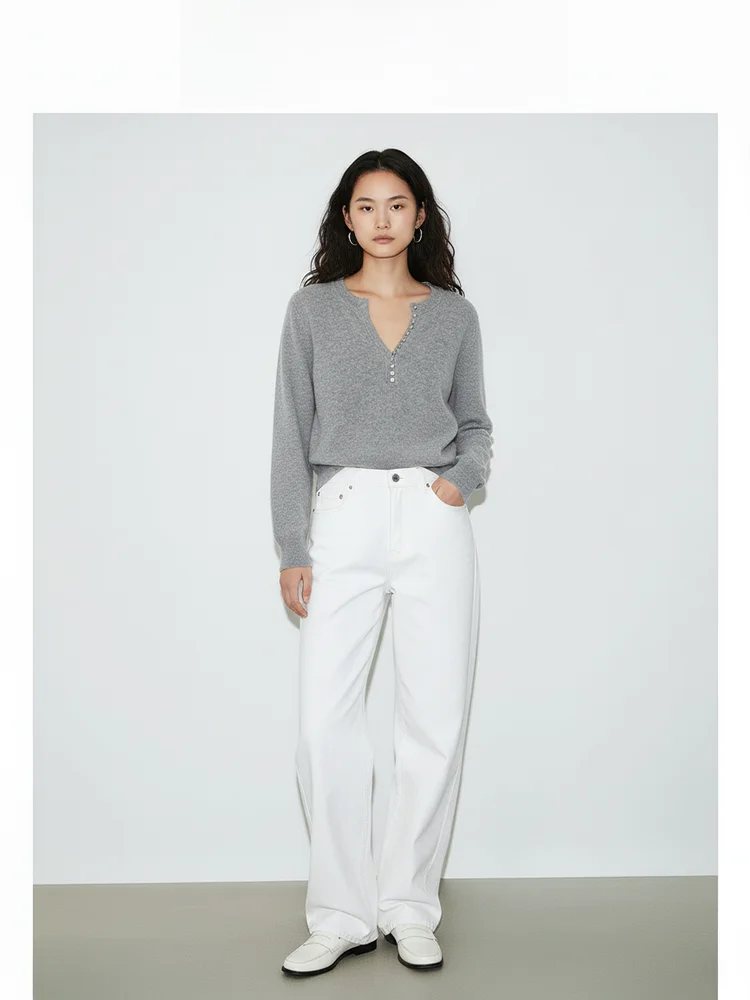 

Autumn Winter V-Ne Knitted Sweater Women's Thin Wool Blend Loose Fit Long Sve Turtlene Camere Sweater Commute Sle