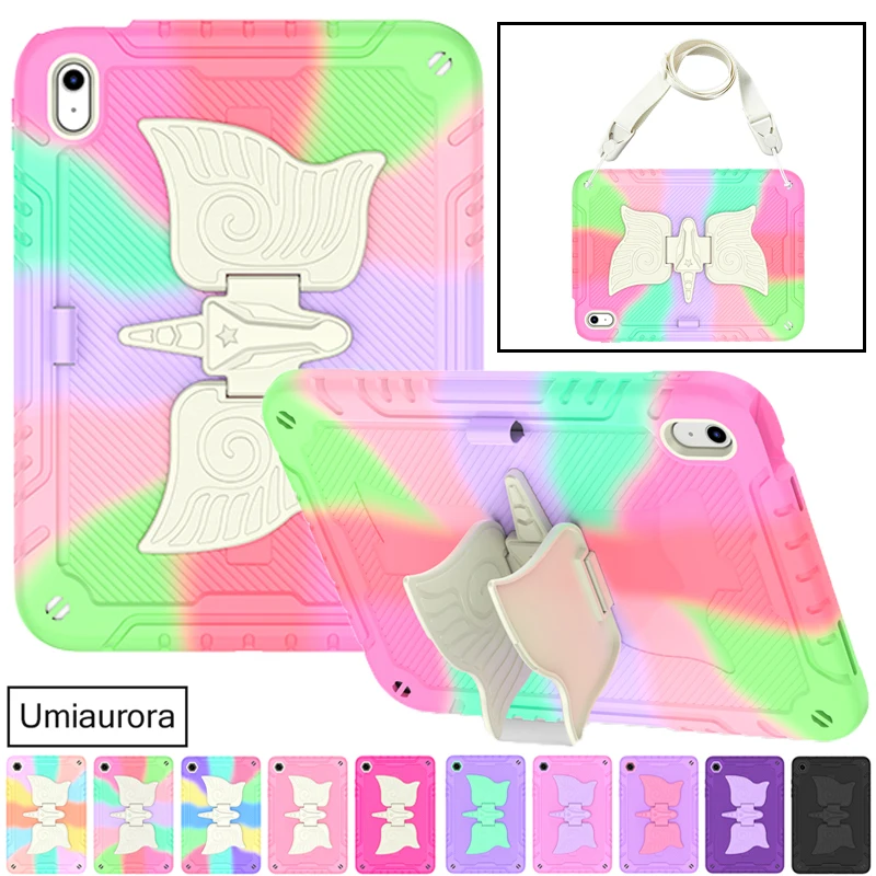 

For IPad 10.2 7th 8th 9th 10th 10.9 11th Gen 11 inch A16 Tablet Case Kids Shockproof Silicon PC Hybrid Stand Strap Rugged Cover