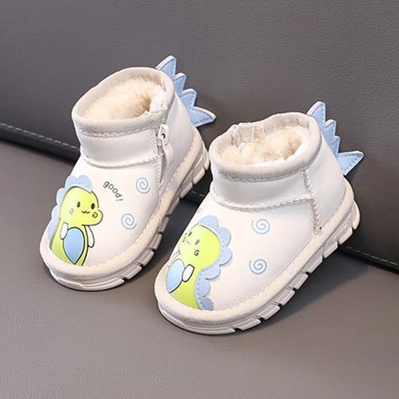 Cute Cartoon Dinosaur Baby Boys\' 2022 Snow Boots Children\'s Fashion Round Head Casual Non Slip Warm Winter Girls\' Short Boots