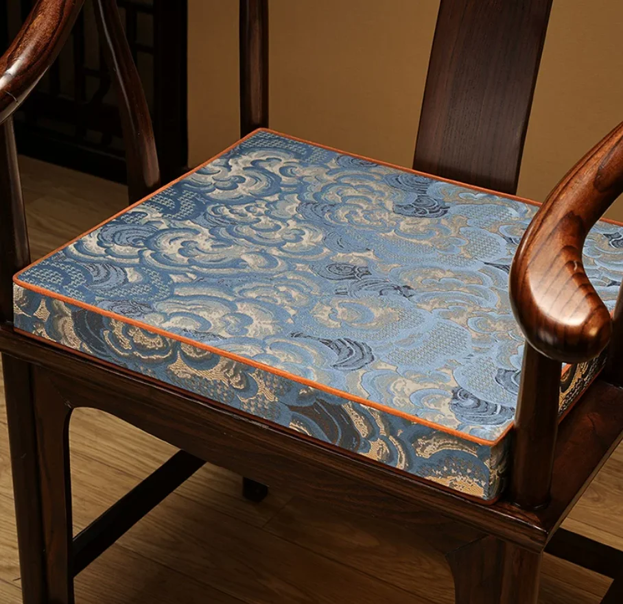 New Chinese Cloud Jacquard Square Anti-slip Chair Cushion High Resilience Foam Seat Pad Solid Wood Armchair Mat for Tea Room