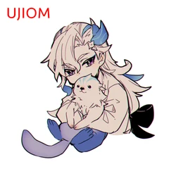 UJIOM 13cm X 12.4cm Cute Neuvillette Genshin Impact Wall Stickers Creative Living Room Postes Decals Home Decoration Accessories