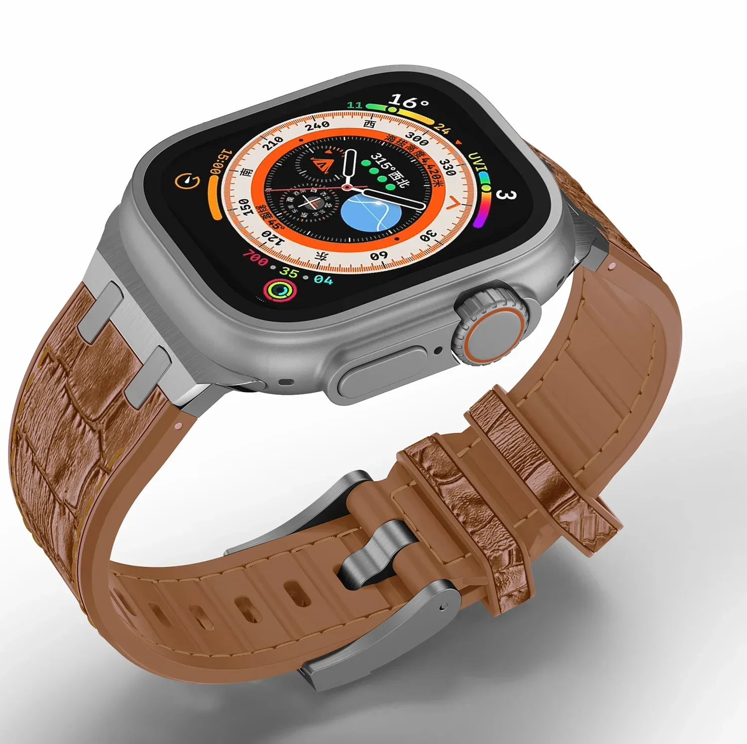สายซิลิโคนแบบหนังสำหรับสายคาด Apple Watch 49มม. 45มม. 41มม. 44มม. 40มม. 42มม. 38มม. ชุดสร้อยข้อมือ iWatch Series 9 8 7 6 5 4 SE 3