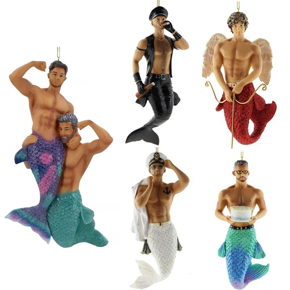 Мультяшная-подвеска-русалка-для-рождественской-елки-акриловая-мужская-кукла-для-дерева-украшение-для-зеркала-заднего-вида-фигурка-орнамент-брелок