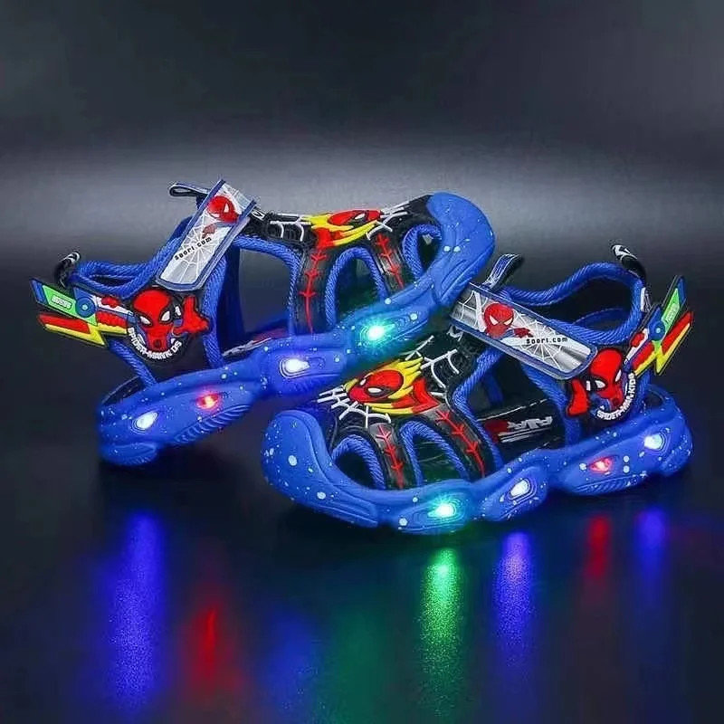 Summer Baby Boys LED Light Sandals Cartoon Spider Man Children Closed Toe Orthopedic Kids Slippers Girls Sport Soft Beach Shoes