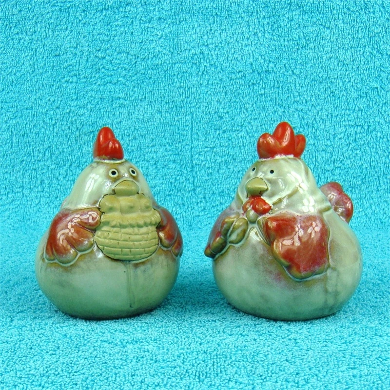 Rural Porcelain Chick Couple Figurine Fambe Glazed Ceramics Rooster Miniature Hen Ornament Home Embellishment Decor Gift Craft