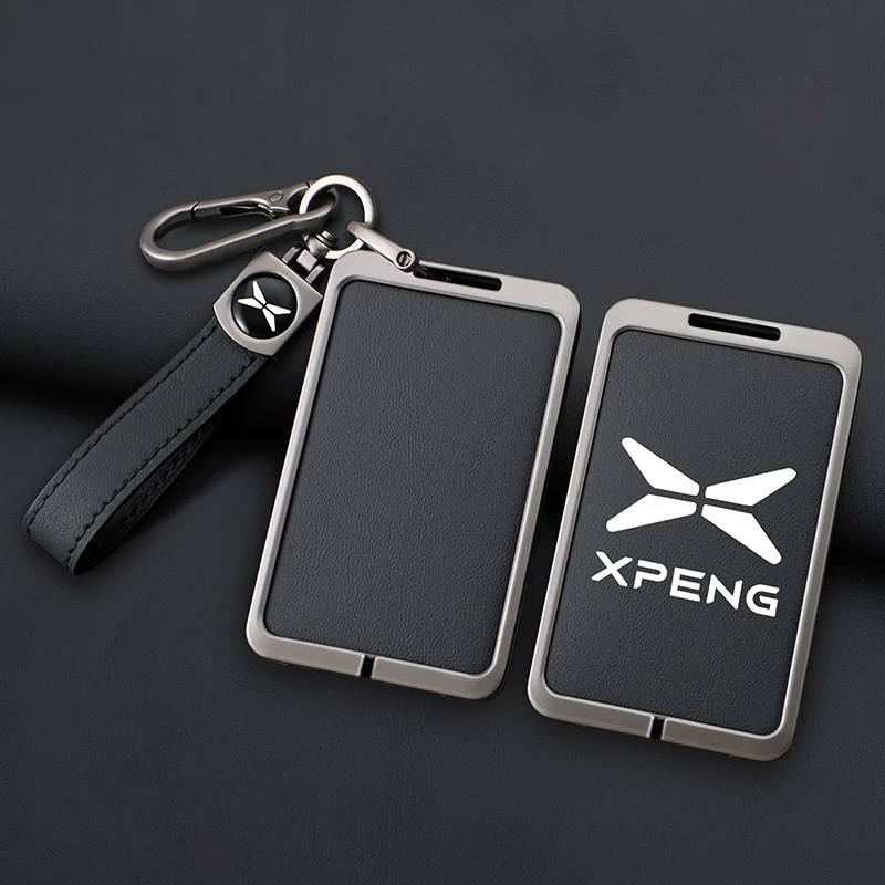 

High Quality Leather Car Card Fob Key Case Cover Zinc Alloy Protection Keyring Holder for Xpeng P7 Keychain Interior Accessories