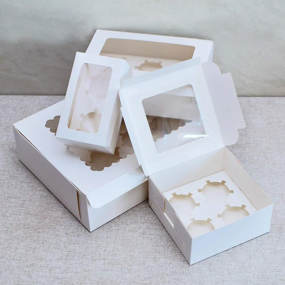10Pcs Kraft Paper Cupcake Packing Box with Window Cardboard Cake Muffin Cookies Candy Box Wedding Party Birthday Favors 4 Sizes