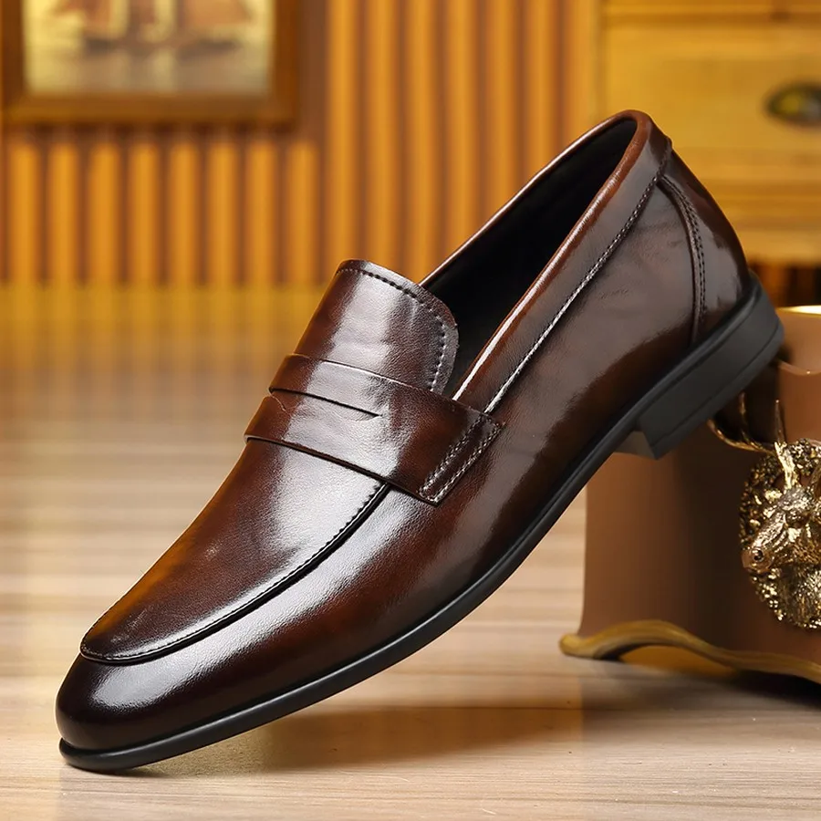 Men's Glossy Square Toe Slip-On Loafers, Dress Shoes for Business Commute, Wedding, and Casual Wear