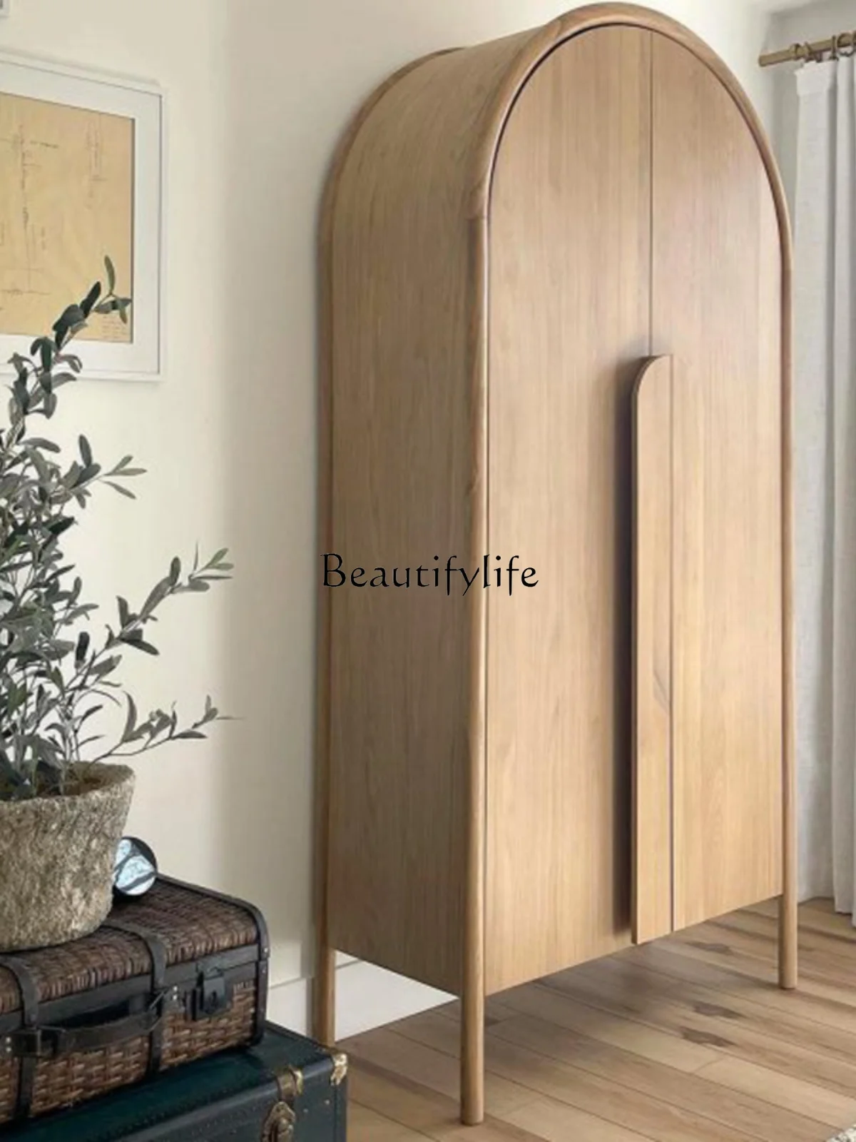 

Скандинавский простой шкаф из массива дерева с двумя дверцами, шкаф для спальни и завтрака, ретро шкаф для хранения, простой шкаф с аркой