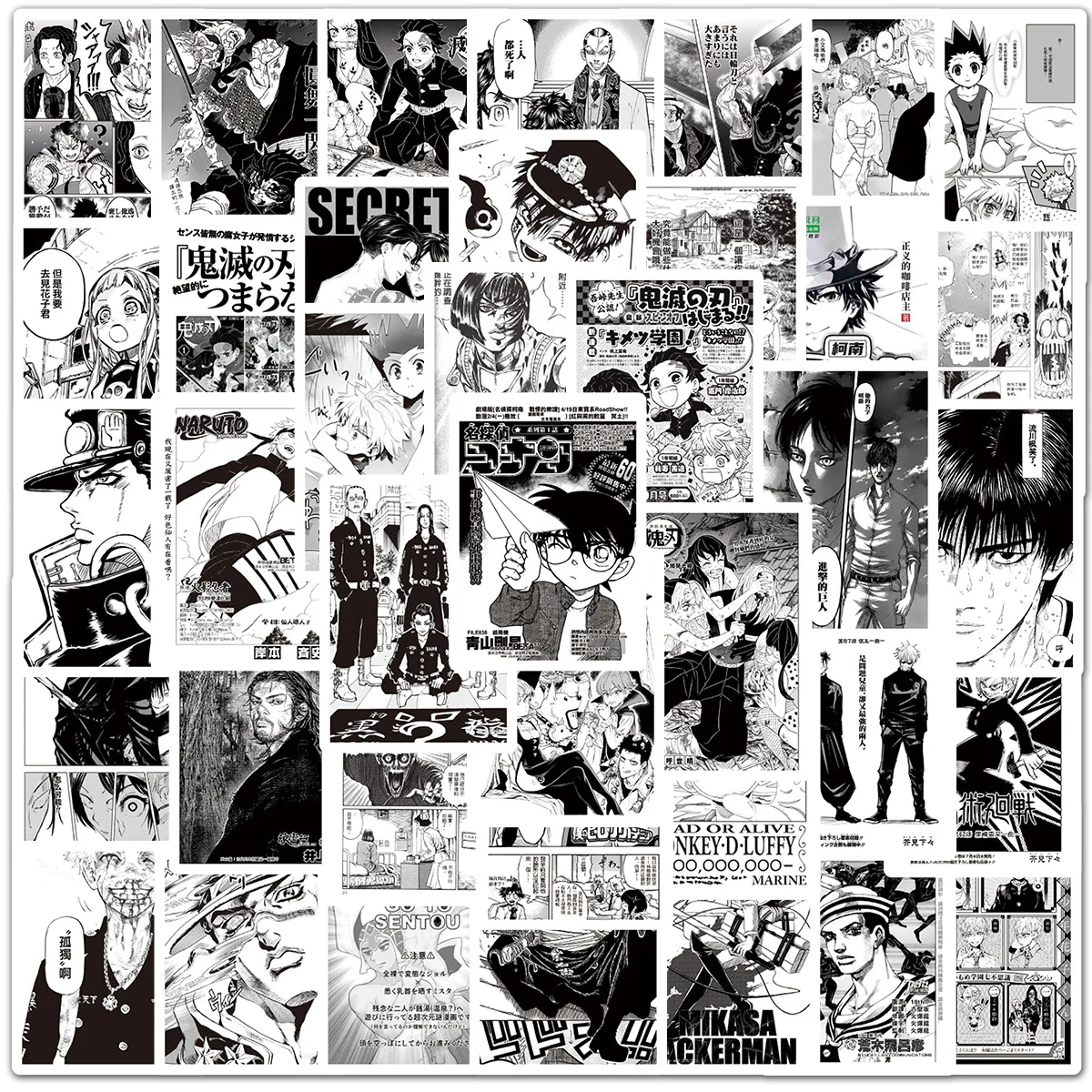 100 Pcs Japanese Anime Manga Poster Stickers Black White Graffiti Decals for Suitcase Notebook Skateboard Water Cup PVC