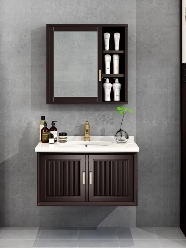 

New Chinese style feng shui mirror bathroom cabinet combination washbasin hidden mirror cabinet set washbasin basin cabinet