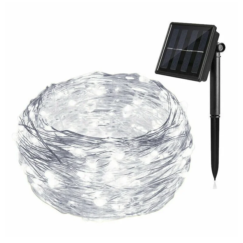 

A95I-Solar Powered Lights 100 LED String Fairy Lights for Outdoor Christmas Lighting Courtyard Street Garden Decor 10m White