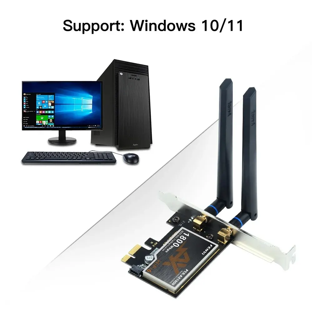 FENVI WiFi 6 PCIe Adapter 1800Mbps AX1800 Wireless Desktop PCIe Adapter BT5.2 802.11AX Dual Band 2.4G/5G WiFi Card For Win10/11