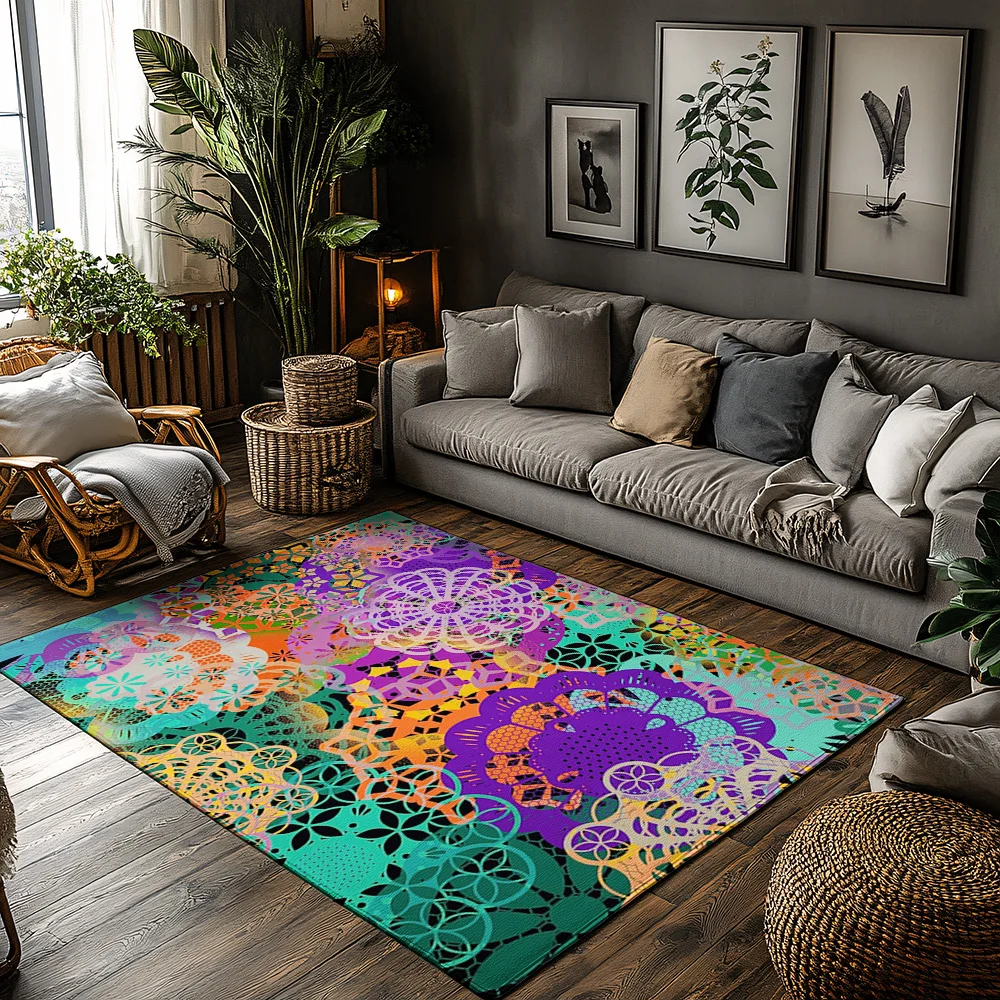 Unique Mandala Pattern Floor Mat Non-Slip Entrance Rug Home Decor Living Room Bedroom Carpet Washable Area Rug Modern Abstract D