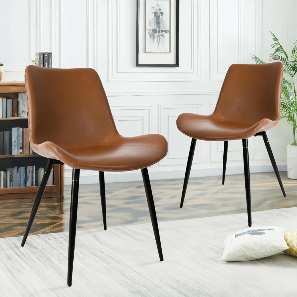 

Dining Chairs in Faux Leather Brown Cushion Seat, Upholstered Dining Accent Side Chairs with Comfy Back