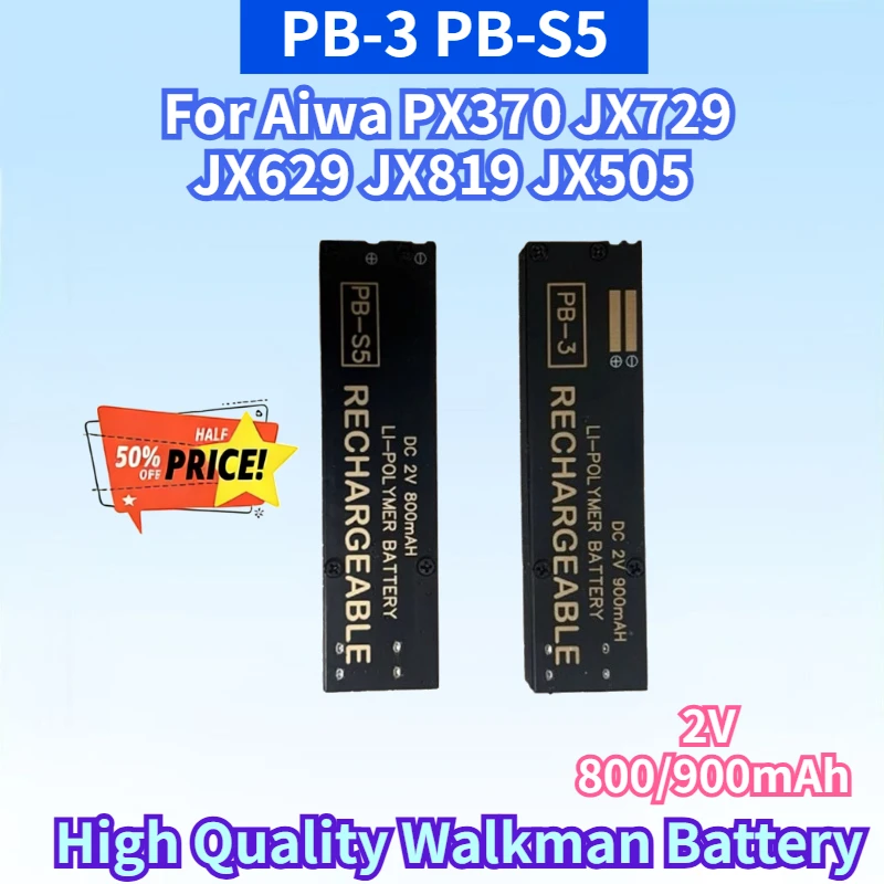 New 2V 800/900mAh Lithium Rechargeable Battery for Aiwa PB-3 PB-S5 PX370 JX729 JX629 JX819 JX505 Cassette Player Walkman Battery