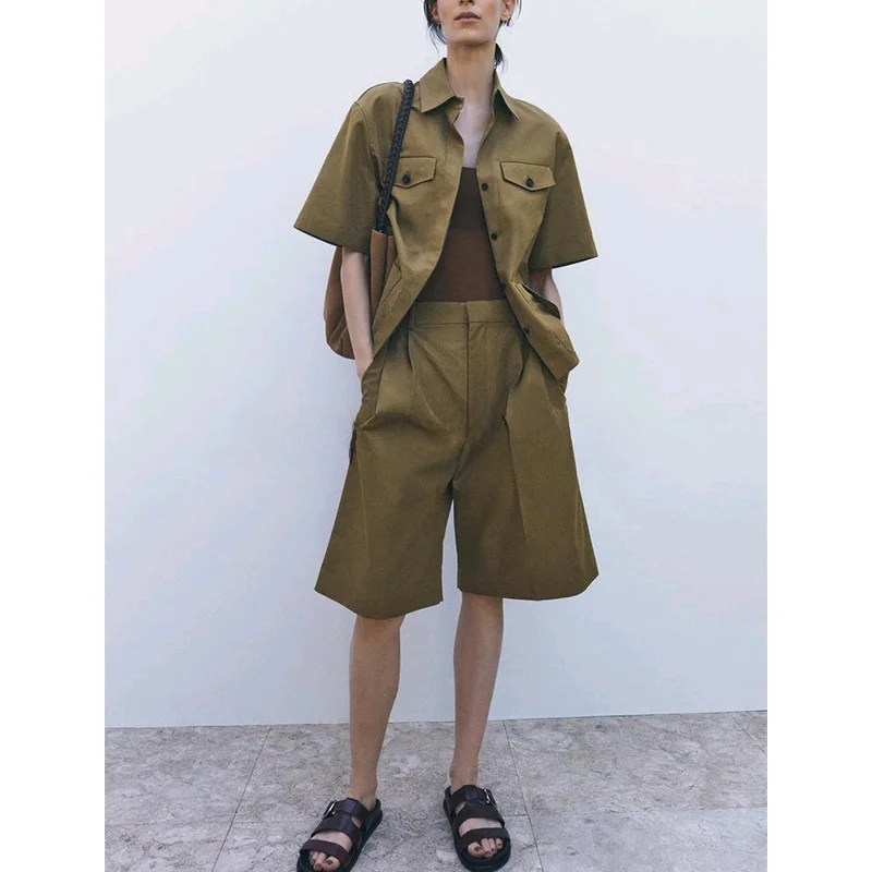 

Весенний плиссированный воротник из смеси хлопка и повседневный комплект из двух предметов ort Sve Faion Ensemble