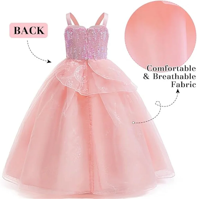 Movie Magic Wicked Witch Cosplay Costume Glinda Pink Sequins Princess Dress For Girls Evening Carnival Birthday Party Gown 4-12Y