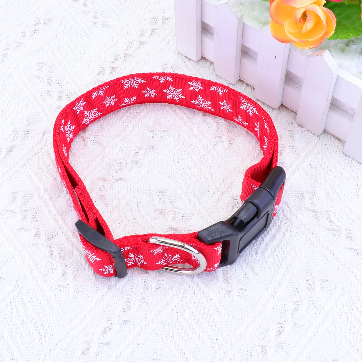 

Christmas Printed Pet Collar Nylon Pet Neck Ring Practical Pet Supplies for Dog Puppy (Snow, Red, Size XL)