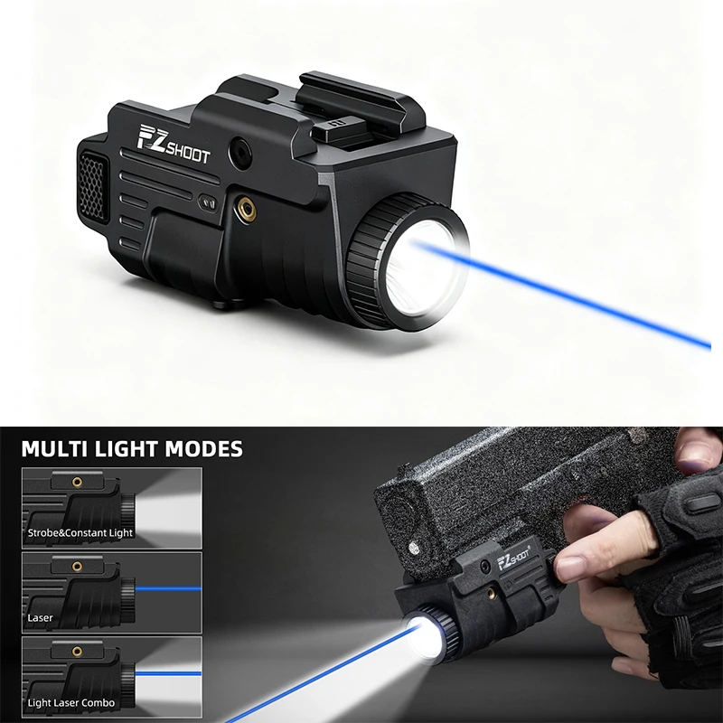 

EZshoot 800 Lumens Pistol LED Light Blue Laser Sight Tactical Flashlight with Slidable Rail Compatible with G-lock and Picatinny