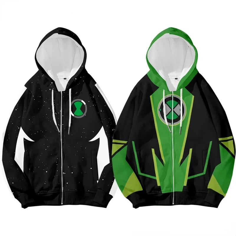 ♥ Disfraz de Halloween para Cosplay de Anime Ben10 Alien Force, Sudadera con Capucha y Cremallera 3D para Mujer/Hombre, Ben Tennyson 10 Zipper ★ Nuevo 2026