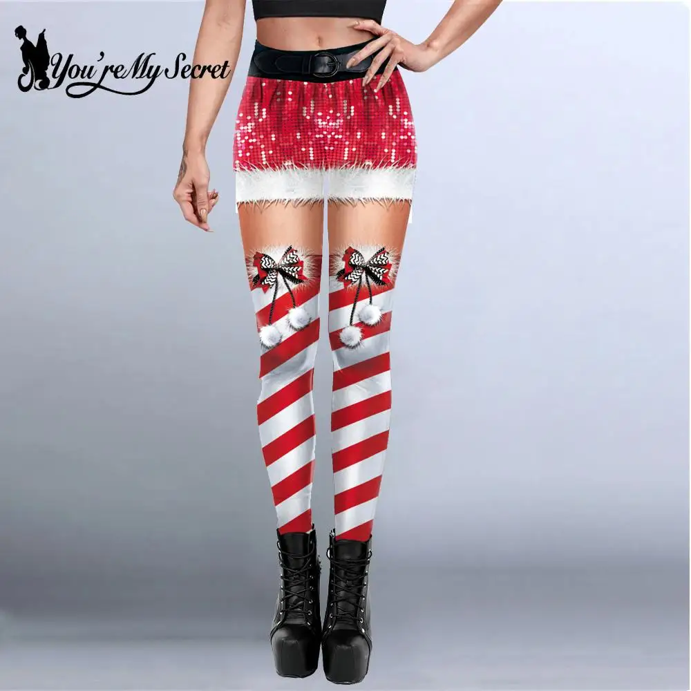 

[You're My Secret] Elf Leggings Christmas Pants Santa Claus Cosplay Costume Xmas Women Leggings Sexy Tights Trousers Party Pants