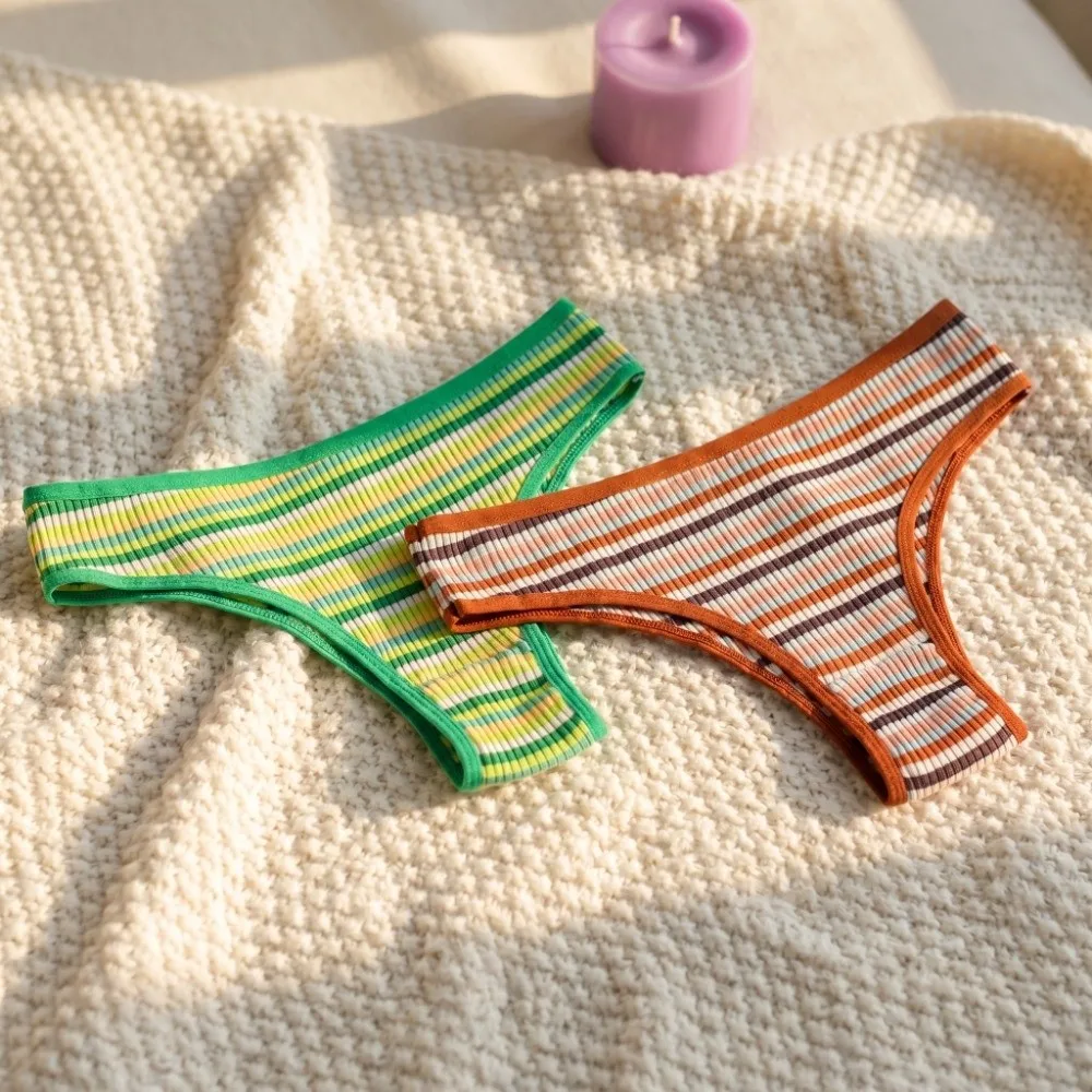 Comfortable Low Waist Striped Underpants Colorful Briefs Women's Underwear Soft Cotton Triangle Panties Lady