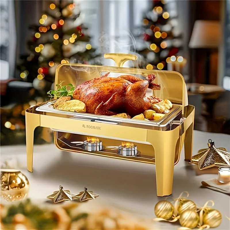Juego de calentadores y bandejas de buffet de acero inoxidable de 9QT, bandeja calentadora para bodas, fiestas, banquetes, eventos de catering, solo para cocinar.