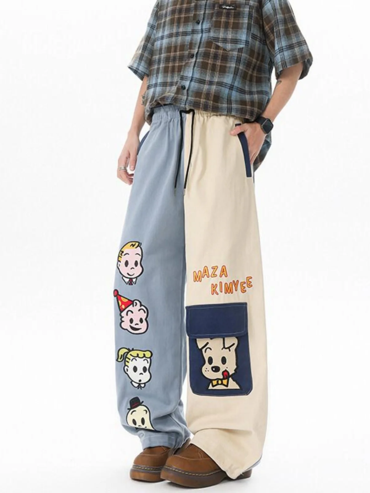 

Adapin Casual Cartoon Wide Leg Pants Men's Spring New Loose BF American Trendy Brand Big ket Straight Leg Pants