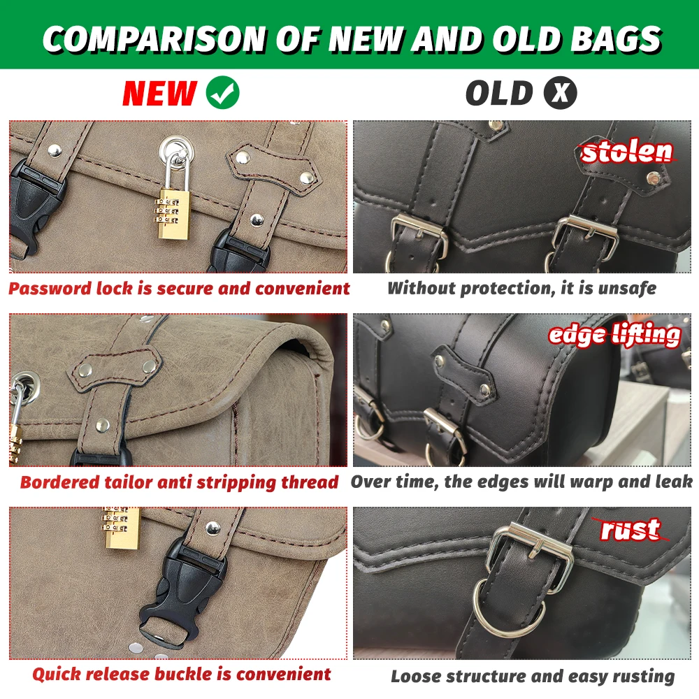 Motorcycle PU Leather Side Saddle Bag Waterproof Luggage Storage Tool Bag Rider Side Box Sundries Bag Tail Bag Anti Theft Lock