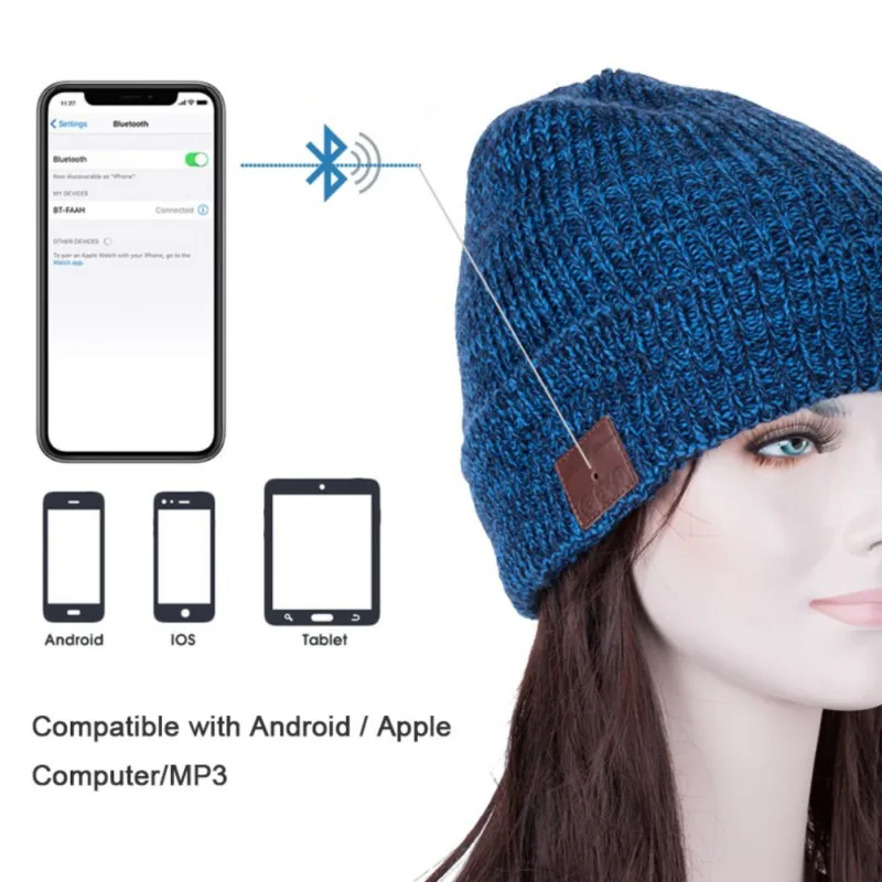 Wireless Bluetooth Headphones Winter Warm Music Hat Beanie Cap Sport Knitted Hat Earphones Gift Smart Headset Speaker with Mic