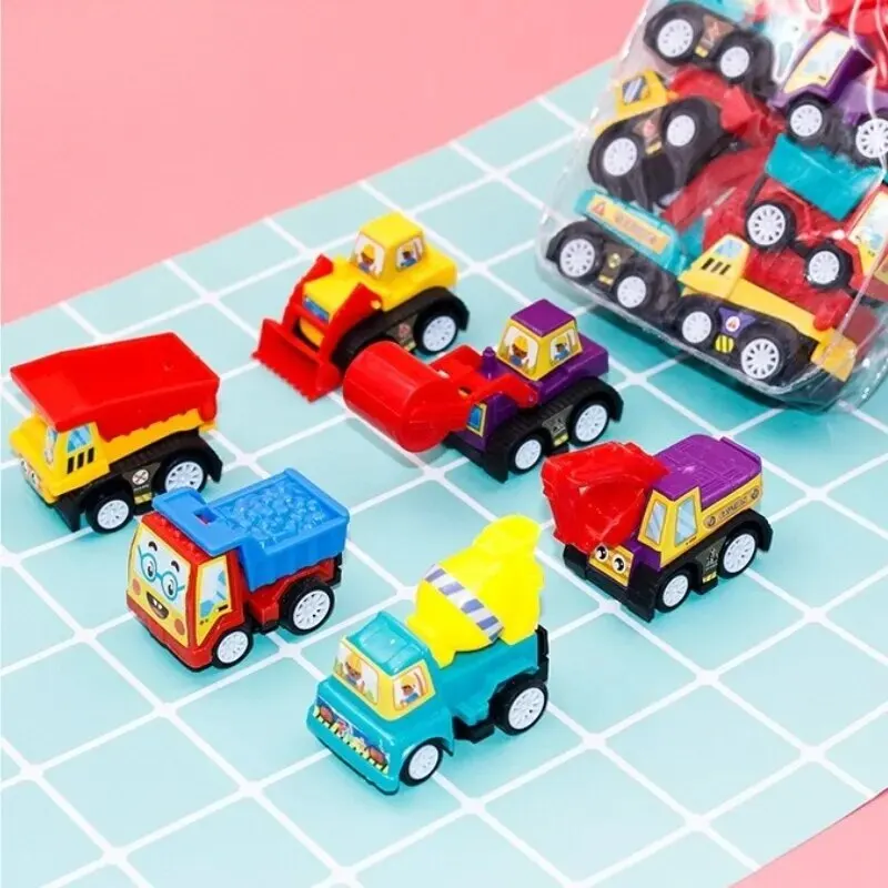 4/6Pcs Mini Inertial Pull Back Engineering Car Set Child Kids Cartoon Toys Birthday Gift