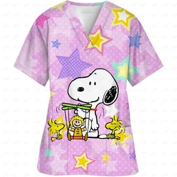 Snoopy cartoon print nurse uniform dental clinic V-neck surgical gown Christmas pet hospital work clothes women's short-sleeved