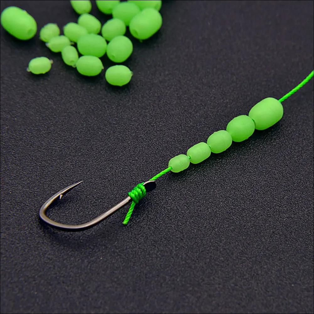 Elllv 100pcs 녹색 바닷물 낚시 원통형 부드러운 고무 빛나는 구슬 빛나는 스토퍼 낚시 후크 미끼 액세서리