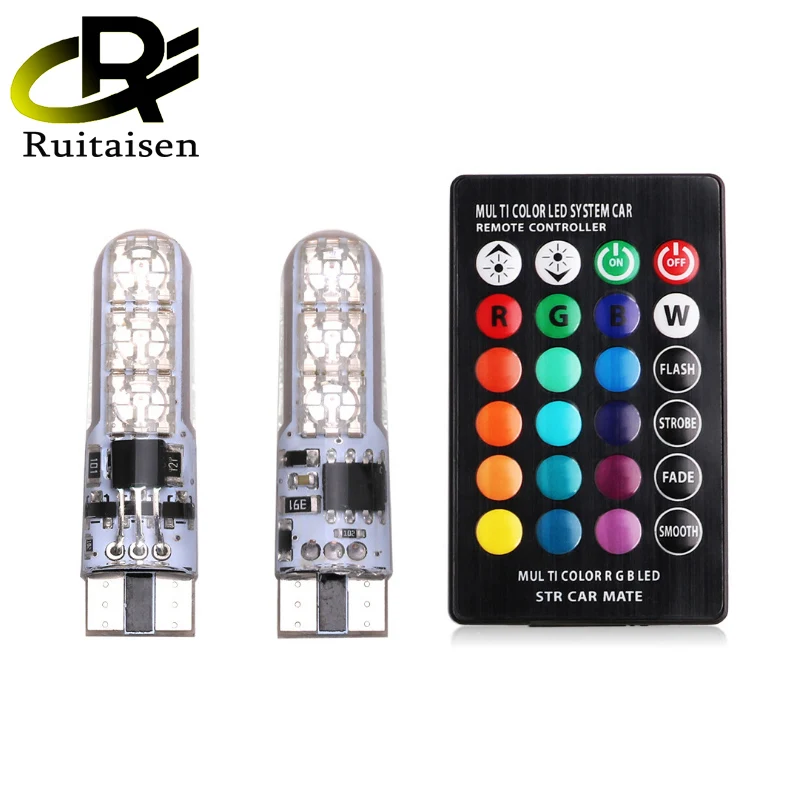 

2pcs/Set Car LED Lamp T10 RGB with Remote Controller 6SMD 5050 Strobe Flash External Clearance Width Parking Light Wedge lamp