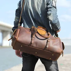 Luufan Leather Man's Travel Bags Genuine Leather Big Capacity Carry on Luggage Weekend Travel Duffel Business 15 inch PC Handbag