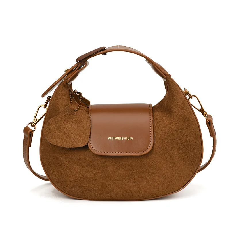 

Retro Frosted Faux Suede Bag for Women 2025 New Style Hand-held Small Handbag Autumn Fashion Half Moon Single Shoulder Bag