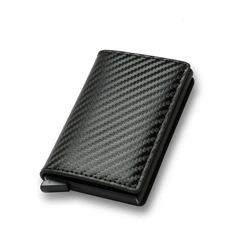 DIENQI Carbon Rfid Wallet Male Money Card Holder Pocket Mini Slim Wallet Women Men Smart Purses Automatic Pop Up Valet Walet