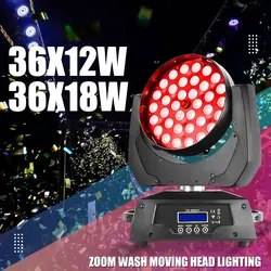 36x18W Zoom Wash Moving Head Lighting 6in1 RGBWAUV With DMX 512 Control Professional Stage DJ Lights For Disco Nightclub Wedding