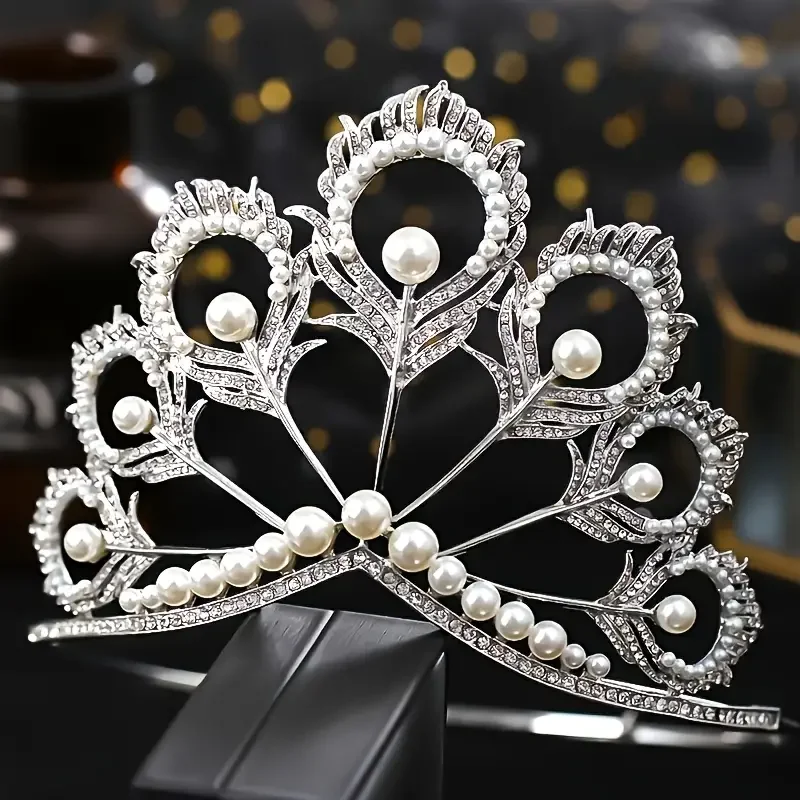 

1 piece of water drill crown with imitation pearl and zinc alloy design, suitable for party and wedding hair accessories