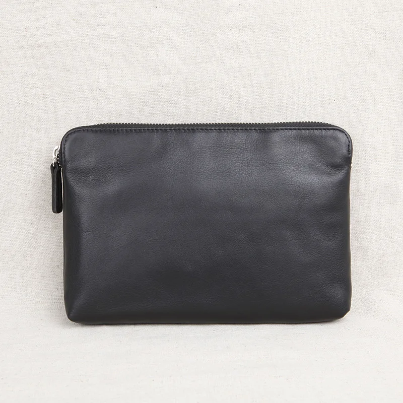 PNDME Simple Casual High-Quality First Layer Cowhide Men Black Clutch Bag Business Fashion Genuine Leather Phone Storage Wallet