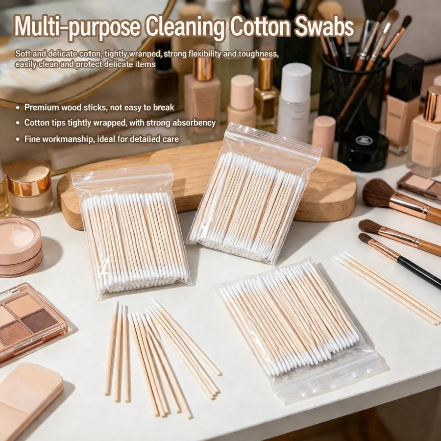 100Pcs Wooden Pointed Cotton Swabs Ultra-small Lint Free Makeup Applicator Sticks for Eyebrow Eyeliner Remover Cosmetic Cleaning