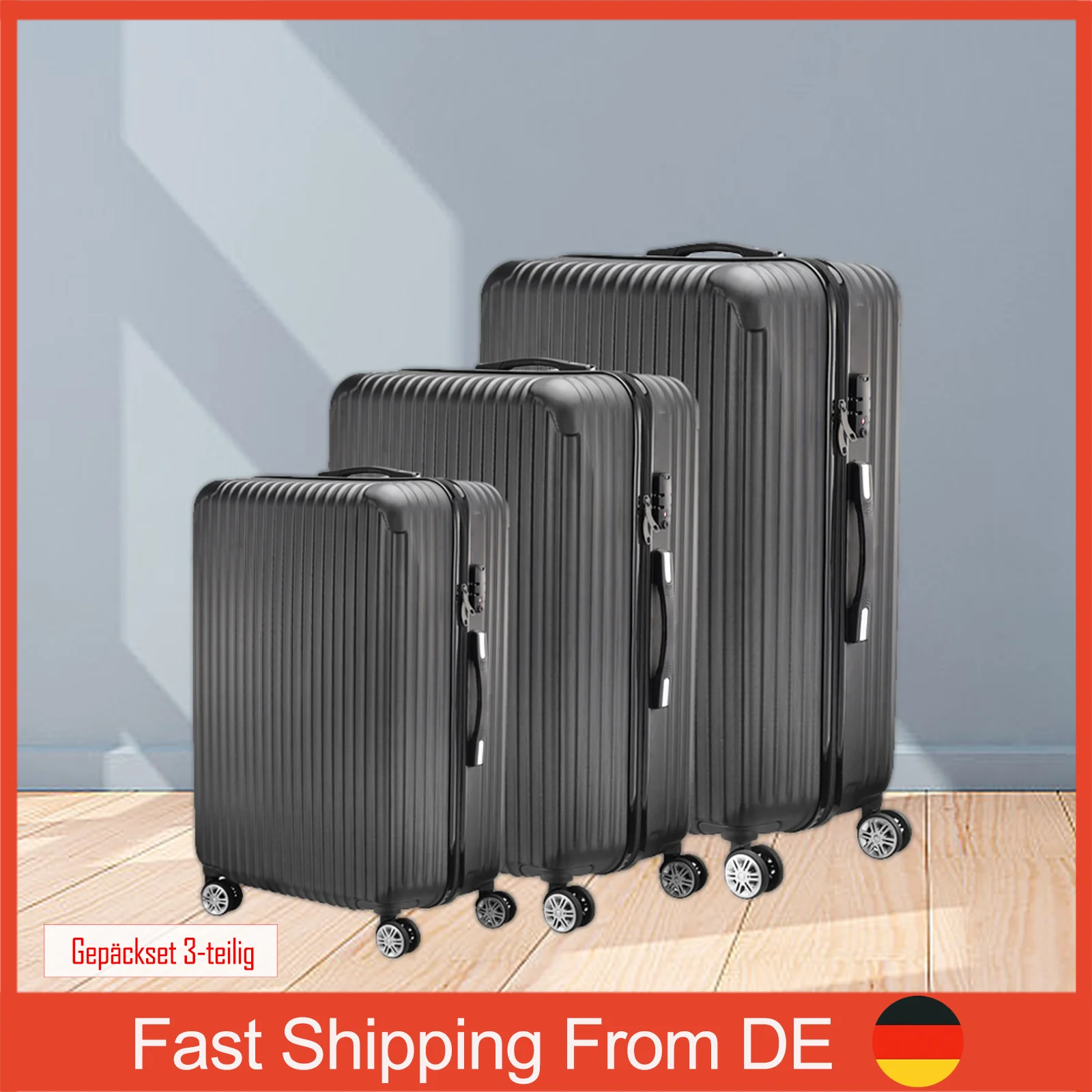 4-wheel Suitcase 3pcs/set Sizes L/M/S,Black Wheeled Luggage Set,Hard Shell Luggage Set Made of Lightweight ABS,Travel Suitcase