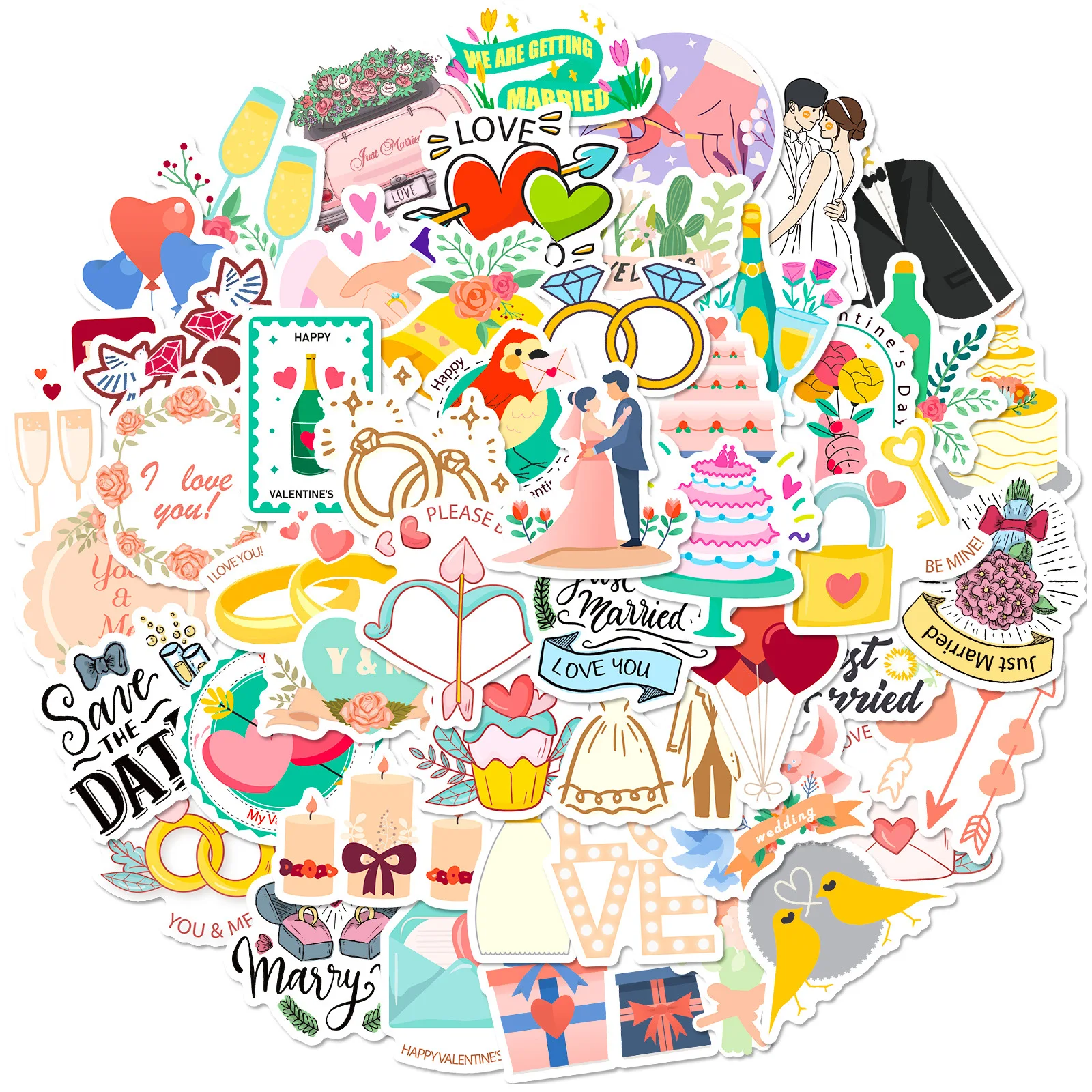 50pcs Wedding Love Valentine\'s Day Graffiti Love Anniversary Waterproof Sticker