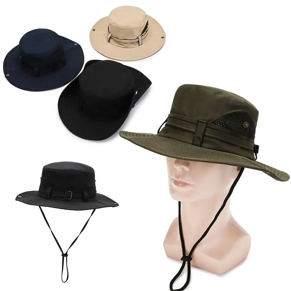 Summer Men Bucket Hat Outdoor UV Protection Wide Brim Panama Safari Hunting Hiking Hat Sun Hats Mesh Beach Cap Fishing Hat