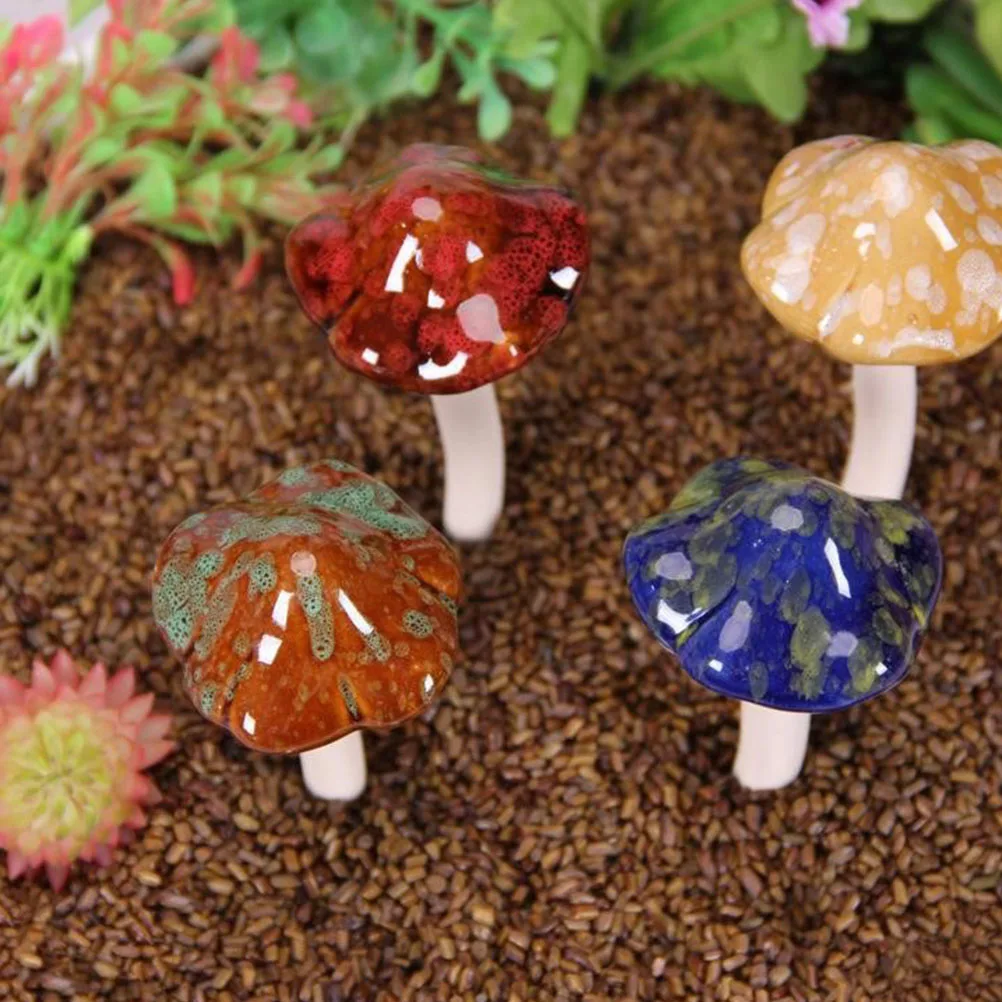 

4Pcs Ceramic Small Mushroom Decoration Bright Color Lightweight for Flowerpot Garden Bonsai Fairy Landscape Adornment Potted