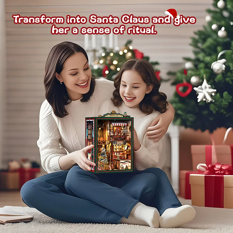 Style DIY Book Nook Kit 3D Wooden Puzzle Miniature Dollhouse Building Model LED Light Display Gift Handmade