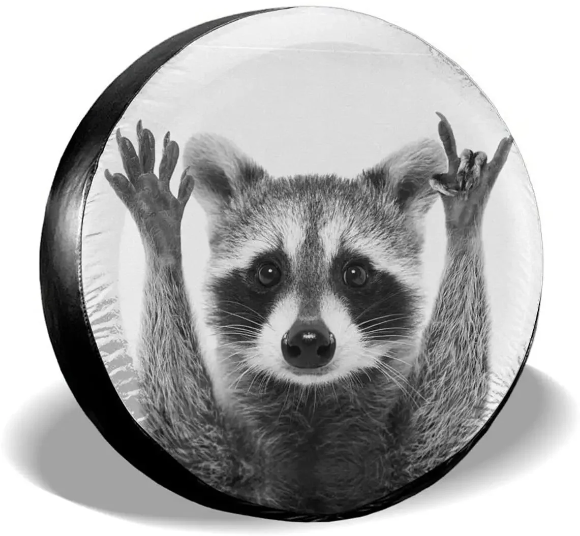 cozipink Raccoon Rv Spare Tire Cover for RV Trailer, Camper Wheel Covers for Trailer Tires, Weatherproof Universal SUV Truck Cam