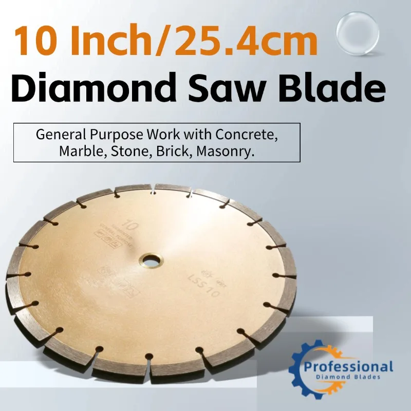 

10 Inch Diamond Saw Blade,7/8"-5/8" Arbor,Segmented General Purpose Blade Dry/Wet Cutting Concrete Masonry Marble Brick Block